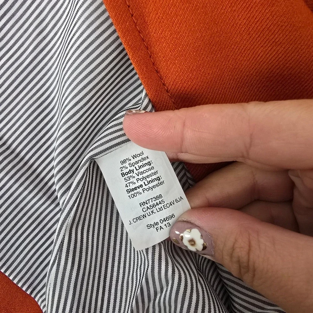 J.Crew Schoolboy Blazer 10T Orange Wool Blend Gold Crest Button Jacket Academia
